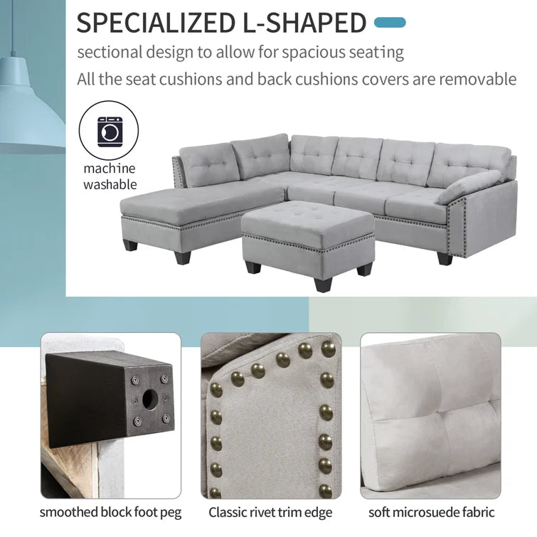 105.1'' Wide Genuine Leather Left Hand Facing Sofa & Chaise Sectional with Ottoman