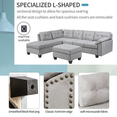 105.1'' Wide Genuine Leather Left Hand Facing Sofa & Chaise Sectional with Ottoman