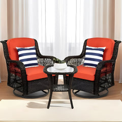 3-Piece Patio Wicker Bistro Furniture Set w/ 2 Swivel Rocking Chairs, Table
