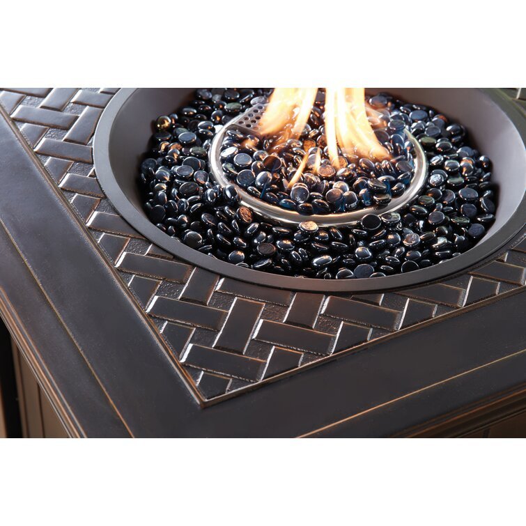 5-Piece Steel Patio Fire pit Conversation Set with Sahara Sand Cushions and 26 in. Square Fire pit Side Table