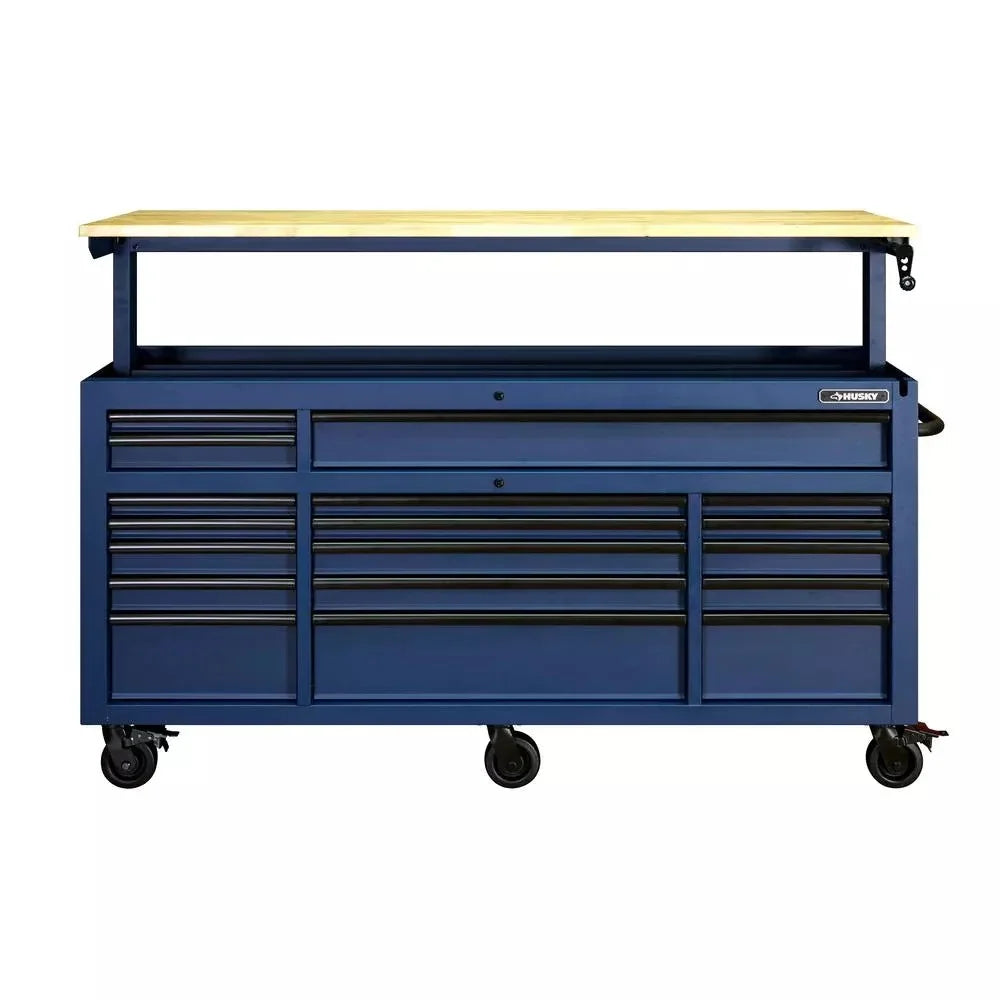 72 IN. 18-DRAWER MOBILE WORKBENCH WITH ADJUSTABLE-HEIGHT SOLID WOOD TOP IN MATTE