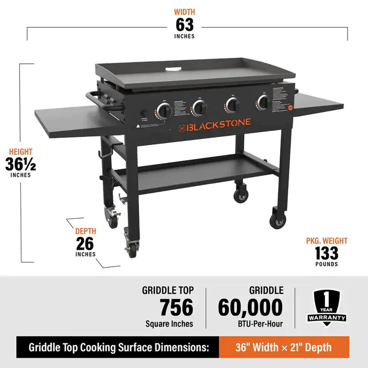 Blackstone 4-Burner 36" Griddle Cooking Station with Side Shelves