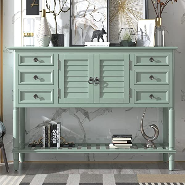 45" Narrow Console Table with 6 Drawers,1 Cabinet & 1 Shelf Accent Entry Table Sofa Table w/Storage for Entryway,Hallway,Living Room,Dining Room,Bedroom,Behind Couch,Foyer Buffet Table Sideboard Red