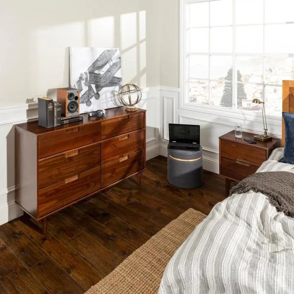 6-Drawer Caramel Mid Century Modern Wood Dresser