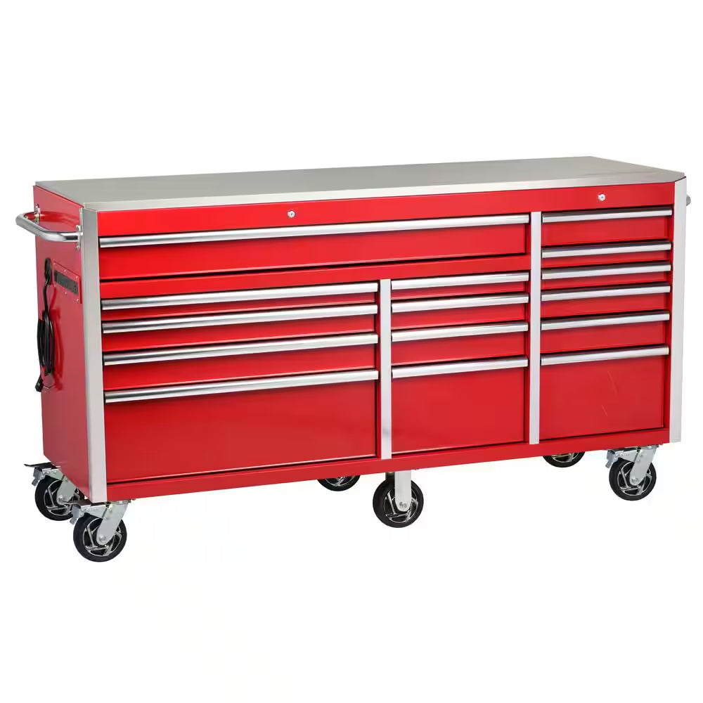 72 IN. 18-DRAWER MOBILE WORKBENCH WITH ADJUSTABLE-HEIGHT SOLID WOOD TOP IN MATTE