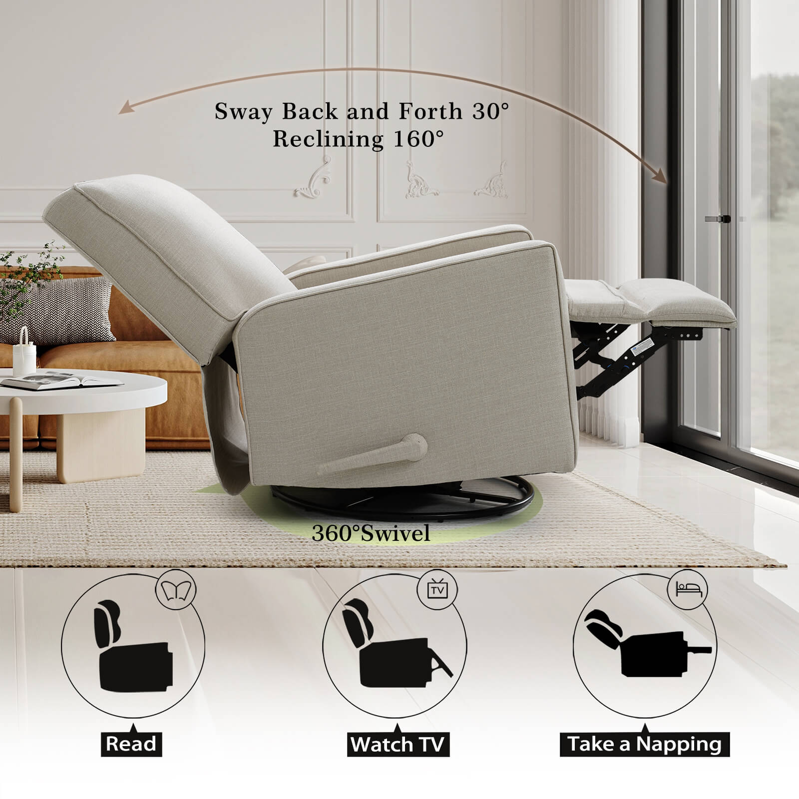 Manual Recliner Nursery Glider & Swivel Rocking Recliner Chair, Fabric