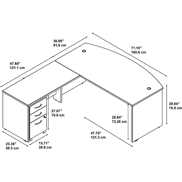 Bush Business Furniture Series C 72W Bow Front L Shaped Desk with 48W Return and Mobile File Cabinet in Hansen Cherry