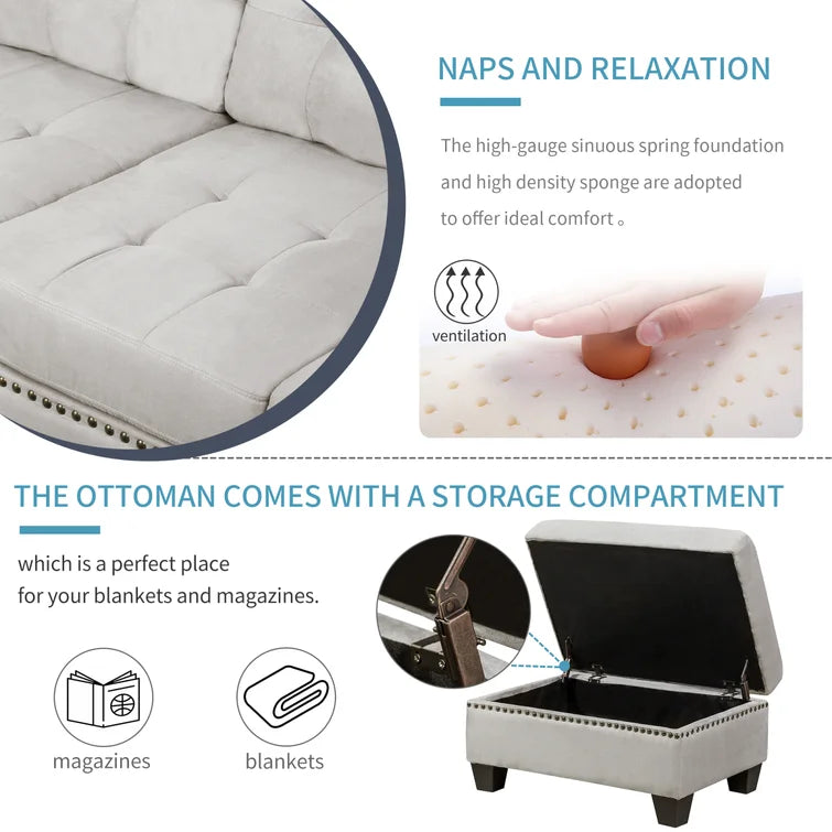 105.1'' Wide Genuine Leather Left Hand Facing Sofa & Chaise Sectional with Ottoman