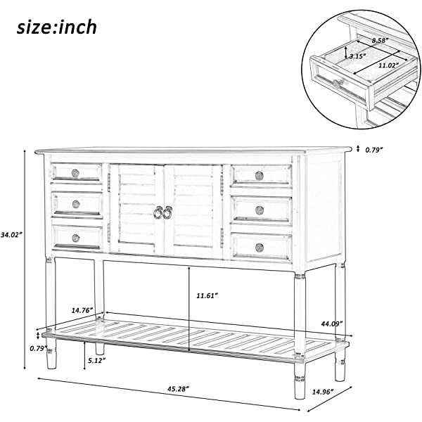 45" Narrow Console Table with 6 Drawers,1 Cabinet & 1 Shelf Accent Entry Table Sofa Table w/Storage for Entryway,Hallway,Living Room,Dining Room,Bedroom,Behind Couch,Foyer Buffet Table Sideboard Red