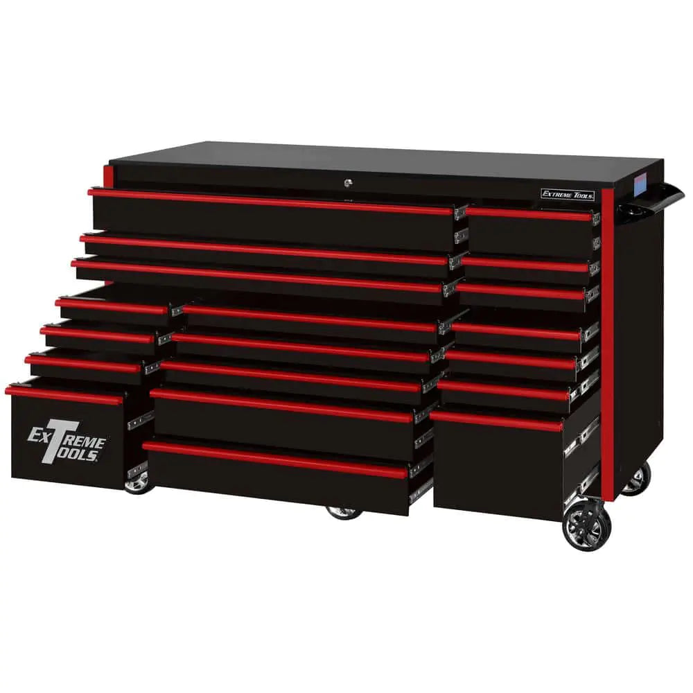 Extreme Tools RX723019RCBKRD-250 Professional 19 Drawer Black Triple Bank Roller Cabinet, 72" W