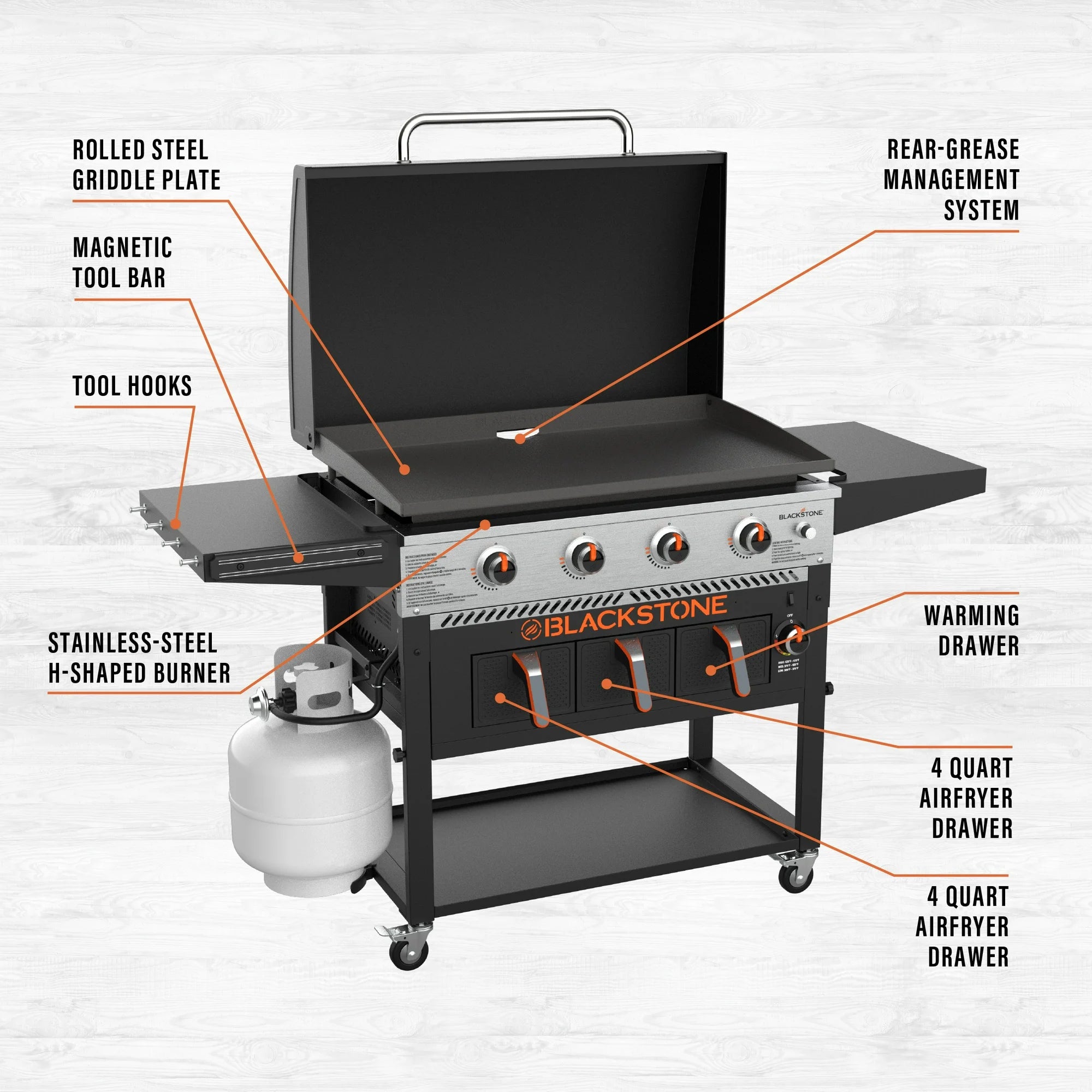 Blackstone 4-Burner 36" Propane Outdoor Griddle with Air Fryer + Hood + FREE Full BBQ Set – All in One Deal!