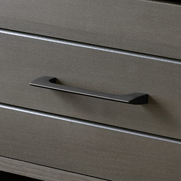 South Shore Vietti Bar Cabinet with Liquor and Wine Bottle Storage with Drawers, Black Oak with Metal Handles
