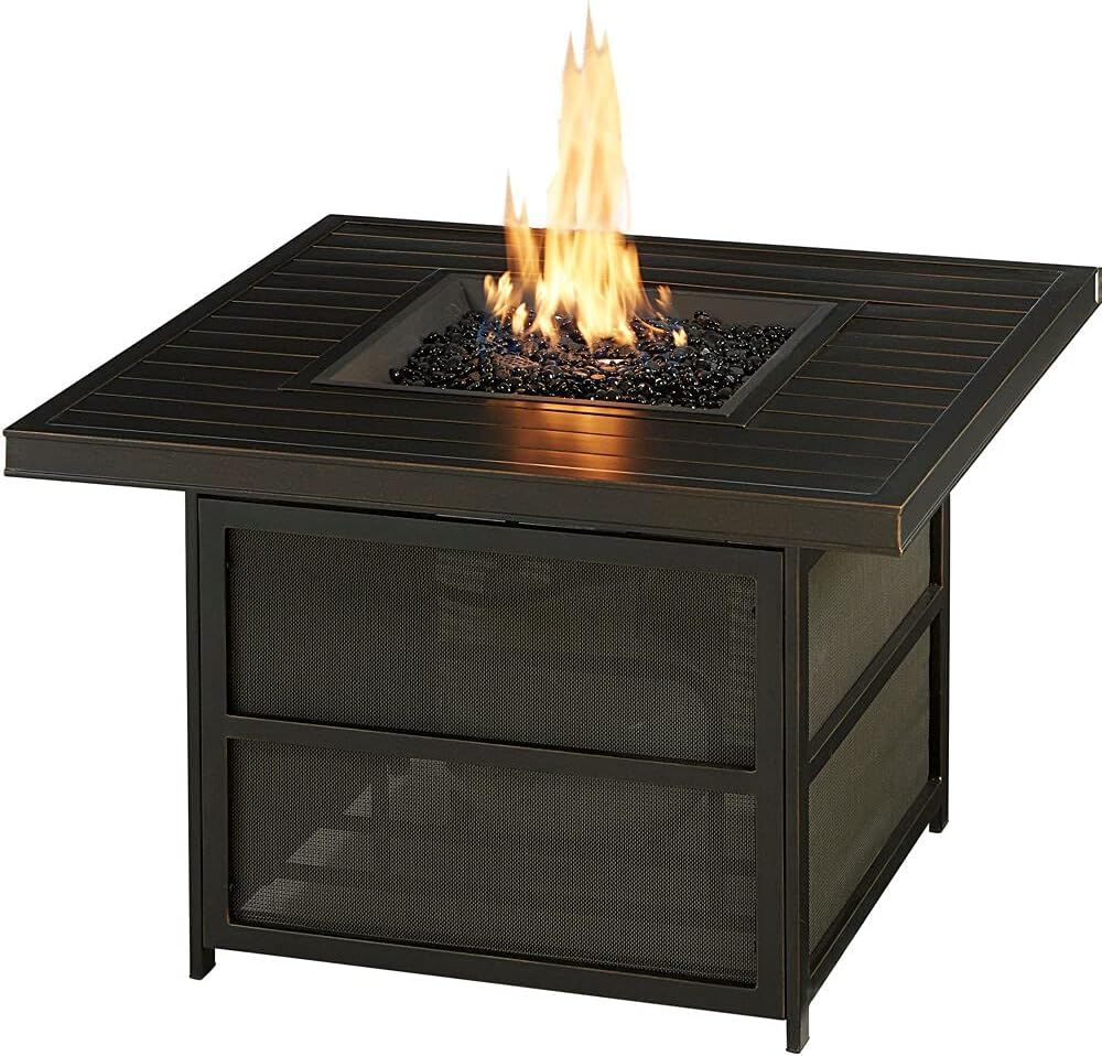 Hanover Orleans 5-Piece Steel Patio Fire Pit Conversation Set with Cushions, Swivel Gliders and Square Fire Pit Table
