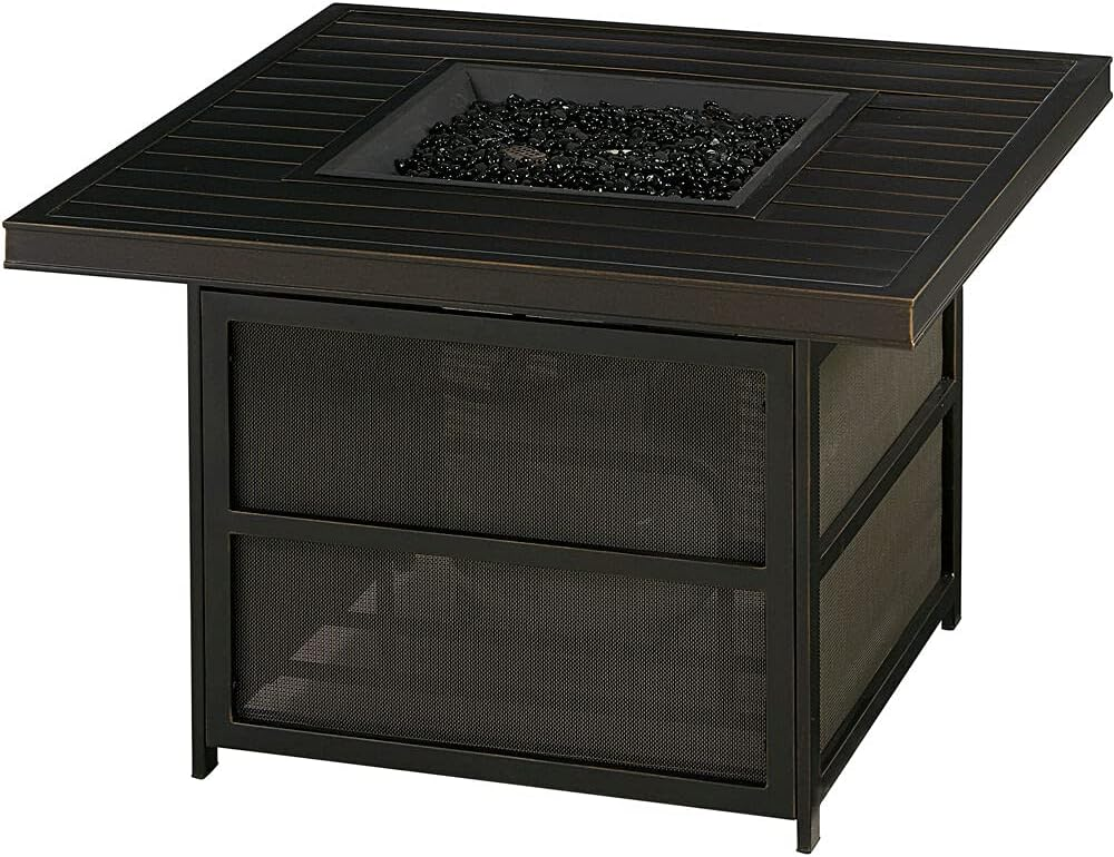 Hanover Orleans 5-Piece Steel Patio Fire Pit Conversation Set with Cushions, Swivel Gliders and Square Fire Pit Table