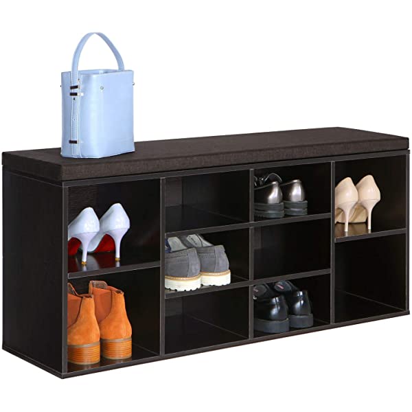 VASAGLE Cubbie Shoe Cabinet Storage Bench with Cushion, Adjustable Shelves, Holds up to 440lb, Rustic Brown ULHS10BX