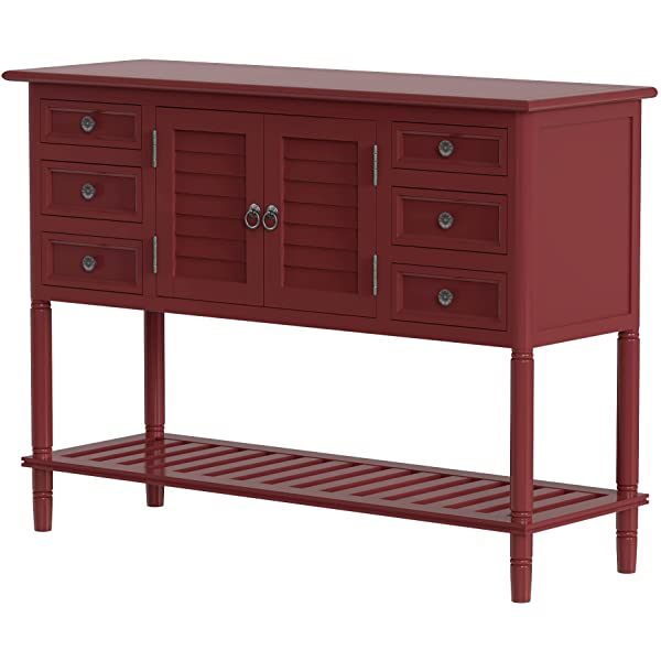 45" Narrow Console Table with 6 Drawers,1 Cabinet & 1 Shelf Accent Entry Table Sofa Table w/Storage for Entryway,Hallway,Living Room,Dining Room,Bedroom,Behind Couch,Foyer Buffet Table Sideboard Red