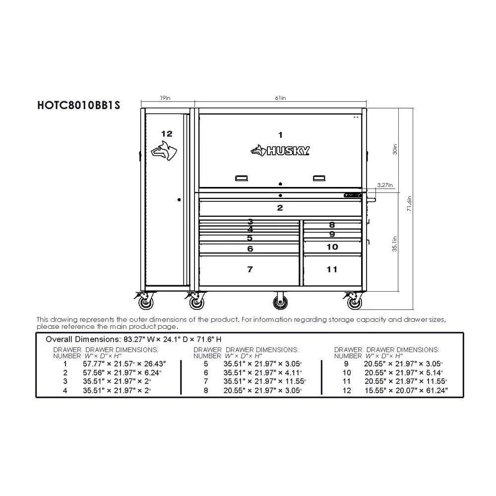 80" Wide 10 Drawer Deep Combo Tool Chest and Roller Cabinet Set, Matte Black (Set of 3)