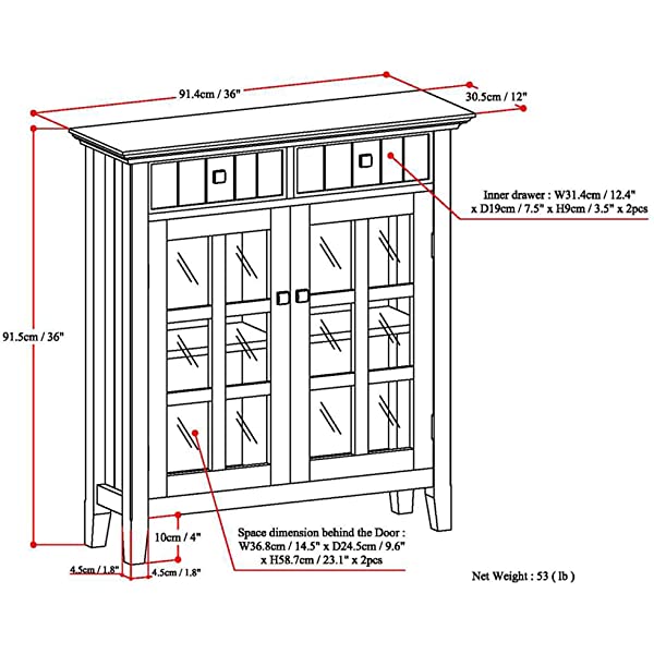SIMPLIHOME Connaught SOLID WOOD 40 inch Wide Transitional Entryway Storage Cabinet in Dark Chestnut Brown, with 2 Drawers, 2 Doors, Adjustable Shelves