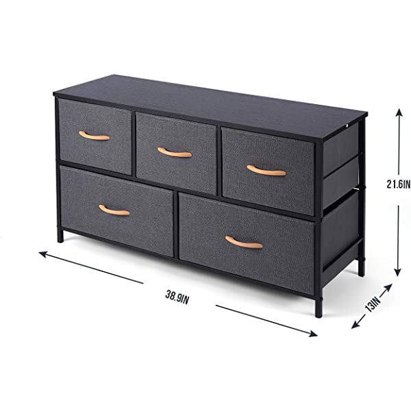 ROMOON Dresser Organizer with 5 Drawers, Fabric Storage Drawer Unit, Dresser Tower for Bedroom, Hallway, Entryway, Closets, Nursery - Wide Espresso