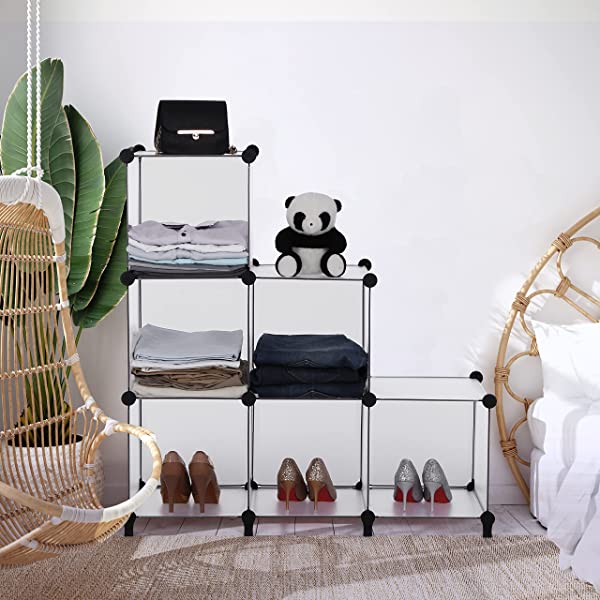 ANWBROAD Cube Storage Organizer 6-Cube Closet Organizers and Storage DIY Modular Plastic Closet Cabinet Book Shelf Cubes Organizer Storage Shelving for Home Bedroom Office Living Room Black ULCS006B 6 Cubes (36.8x12.4x38 Inches) Black