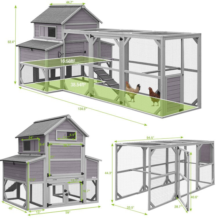 Anyi 59 Square Feet Chicken Coop with Chicken Run''