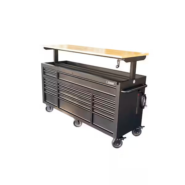 72 IN. 18-DRAWER MOBILE WORKBENCH WITH ADJUSTABLE-HEIGHT SOLID WOOD TOP IN MATTE
