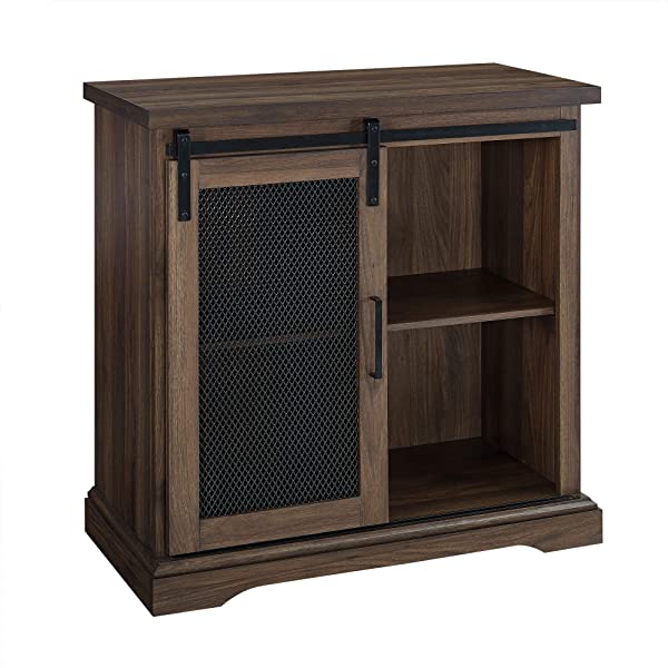Walker Edison Beaumont Modern Farmhouse Sliding Slat Door Storage Cabinet, 32 Inch, White Oak White Oak Groove Door Cabinet