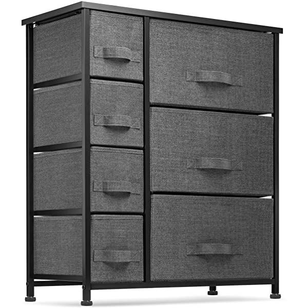 7 Drawers Dresser - Furniture Storage Tower Unit for Bedroom, Hallway, Closet, Office Organization - Steel Frame, Wood Top, Easy Pull Fabric Bins Gray/White Gray / White