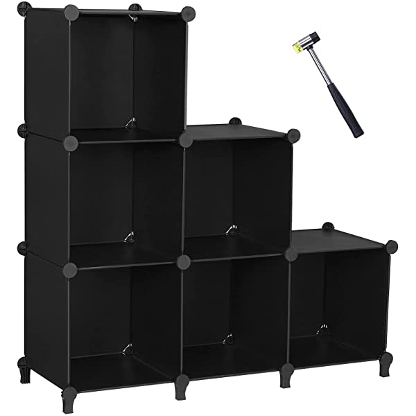 ANWBROAD Cube Storage Organizer 6-Cube Closet Organizers and Storage DIY Modular Plastic Closet Cabinet Book Shelf Cubes Organizer Storage Shelving for Home Bedroom Office Living Room Black ULCS006B 6 Cubes (36.8x12.4x38 Inches) Black