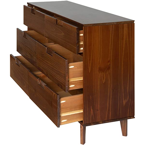 Walker Edison Mid Century Modern Grooved Handle Wood Dresser Bedroom Storage Drawer Organizer Closet Hallway, 6 Drawer, Caramel Caramel 1 pack 6 Drawer