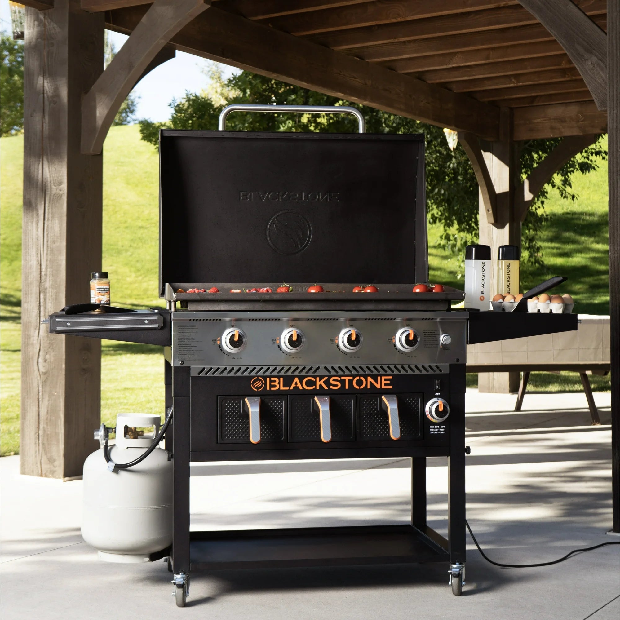 Blackstone 4-Burner 36" Propane Outdoor Griddle with Air Fryer + Hood + FREE Full BBQ Set – All in One Deal!