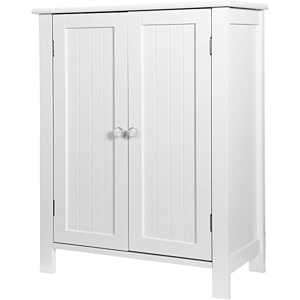 SUPER DEAL Modern Bathroom Floor Storage Cabinet with Adjustable Shelf and Double Door Rust Proof, Living Room Modern Home Furniture Storage Organizer Cabinet