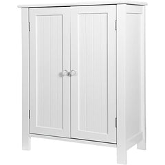 SUPER DEAL Modern Bathroom Floor Storage Cabinet with Adjustable Shelf and Double Door Rust Proof, Living Room Modern Home Furniture Storage Organizer Cabinet