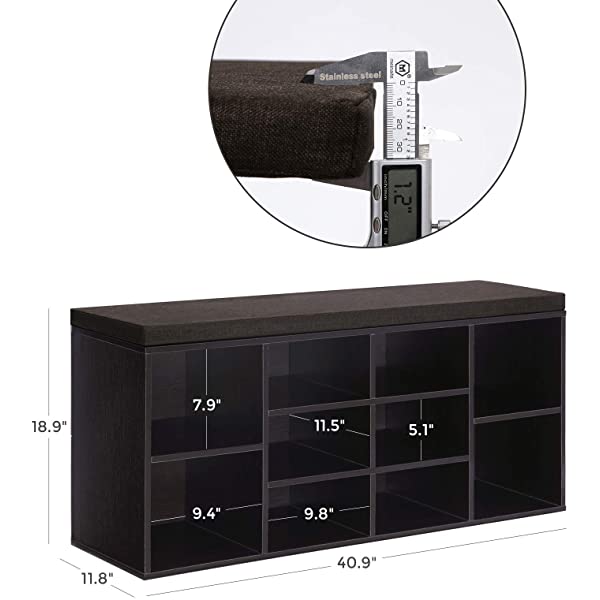 VASAGLE Cubbie Shoe Cabinet Storage Bench with Cushion, Adjustable Shelves, Holds up to 440lb, Rustic Brown ULHS10BX