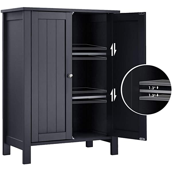 VASAGLE Bathroom Floor Storage Cabinet with Double Door Adjustable Shelf, 23.6 x 11.8 x 31.5 Inches White UBCB60W