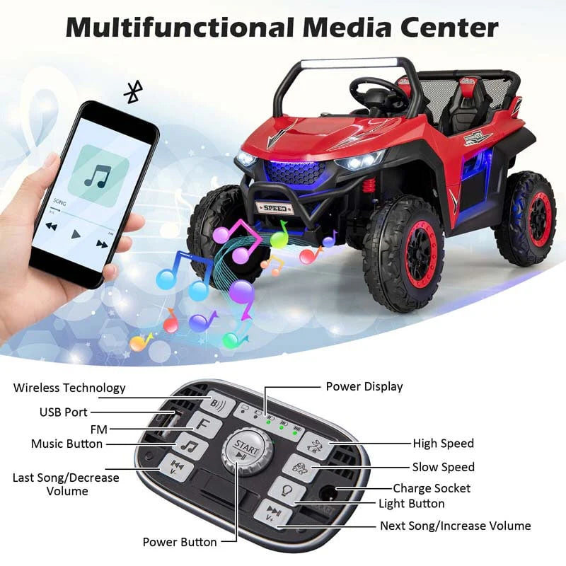 12V 2 Seater Kids Ride On Utv Car Battery Powered Rc Electric Vehicle With Lights Amp Music