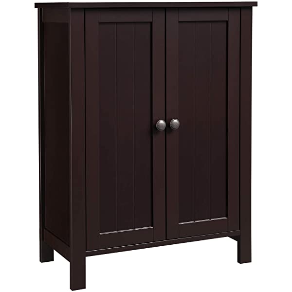 VASAGLE Bathroom Floor Storage Cabinet with Double Door Adjustable Shelf, 23.6 x 11.8 x 31.5 Inches White UBCB60W