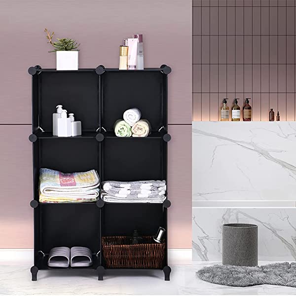 ANWBROAD Cube Storage Organizer 6-Cube Closet Organizers and Storage DIY Modular Plastic Closet Cabinet Book Shelf Cubes Organizer Storage Shelving for Home Bedroom Office Living Room Black ULCS006B 6 Cubes (36.8x12.4x38 Inches) Black