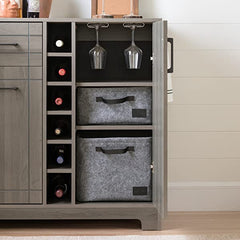 South Shore Bar Cabinet with Bottle and Glass Storage, Black Oak Black Oak Bar Cabinet