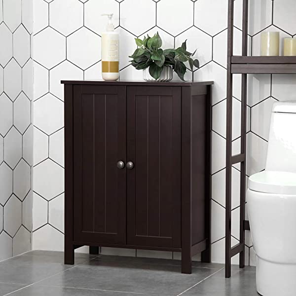 VASAGLE Bathroom Floor Storage Cabinet with Double Door Adjustable Shelf, 23.6 x 11.8 x 31.5 Inches White UBCB60W