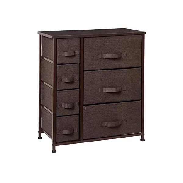 7 Drawers Dresser - Furniture Storage Tower Unit for Bedroom, Hallway, Closet, Office Organization - Steel Frame, Wood Top, Easy Pull Fabric Bins Gray/White Gray / White