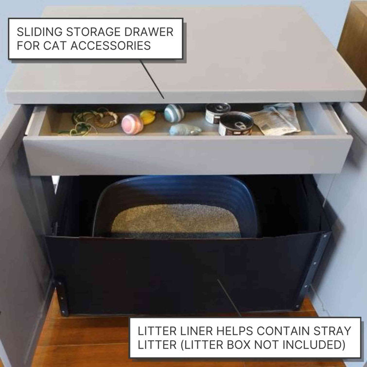 The Refined Feline Wood Cat Litter Box Enclosure Cabinet, Cottage Style