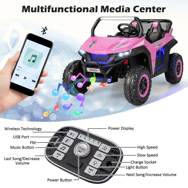 12V 2 Seater Kids Ride On Utv Car Battery Powered Rc Electric Vehicle With Lights Amp Music