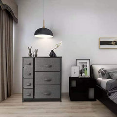 7 Drawers Dresser - Furniture Storage Tower Unit for Bedroom, Hallway, Closet, Office Organization - Steel Frame, Wood Top, Easy Pull Fabric Bins Gray/White Gray / White