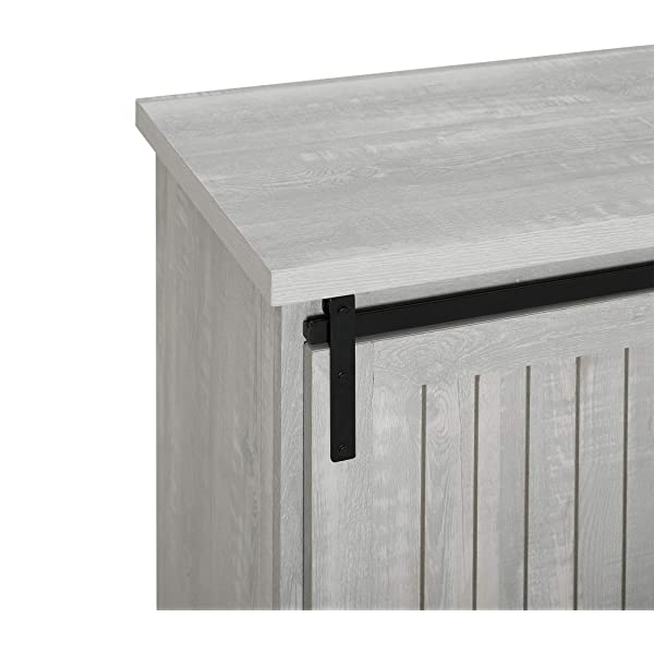 Walker Edison Beaumont Modern Farmhouse Sliding Slat Door Storage Cabinet, 32 Inch, White Oak White Oak Groove Door Cabinet