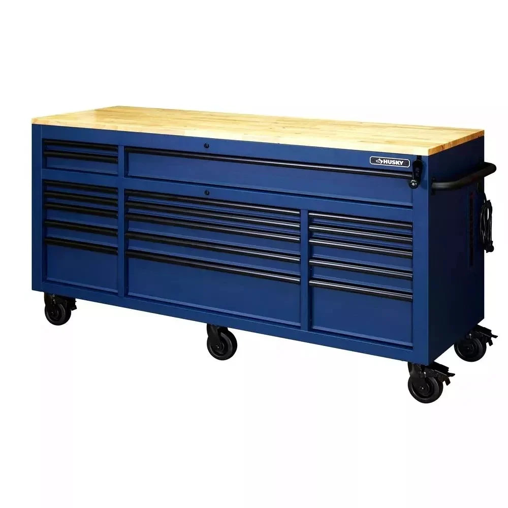 72 IN. 18-DRAWER MOBILE WORKBENCH WITH ADJUSTABLE-HEIGHT SOLID WOOD TOP IN MATTE