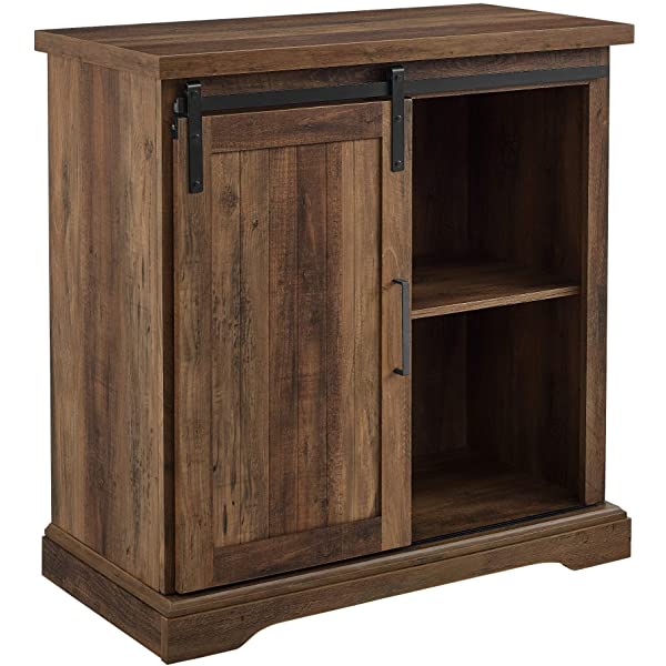 Walker Edison Beaumont Modern Farmhouse Sliding Slat Door Storage Cabinet, 32 Inch, White Oak White Oak Groove Door Cabinet