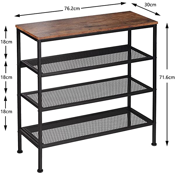 Dulcii Shoe Rack, 4 Tiers Height Adjustable Shoe Organizer Industrial Shoe Cabinet Storage with Retro Wooden Panel/Metal Mesh Shelves for Entryway, Living Room, Hallway, Bathroom, 30×12×28.3 Inch