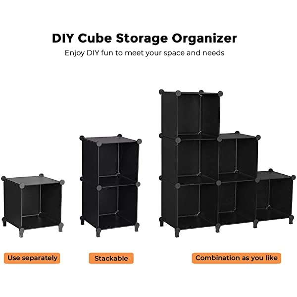 ANWBROAD Cube Storage Organizer 6-Cube Closet Organizers and Storage DIY Modular Plastic Closet Cabinet Book Shelf Cubes Organizer Storage Shelving for Home Bedroom Office Living Room Black ULCS006B 6 Cubes (36.8x12.4x38 Inches) Black
