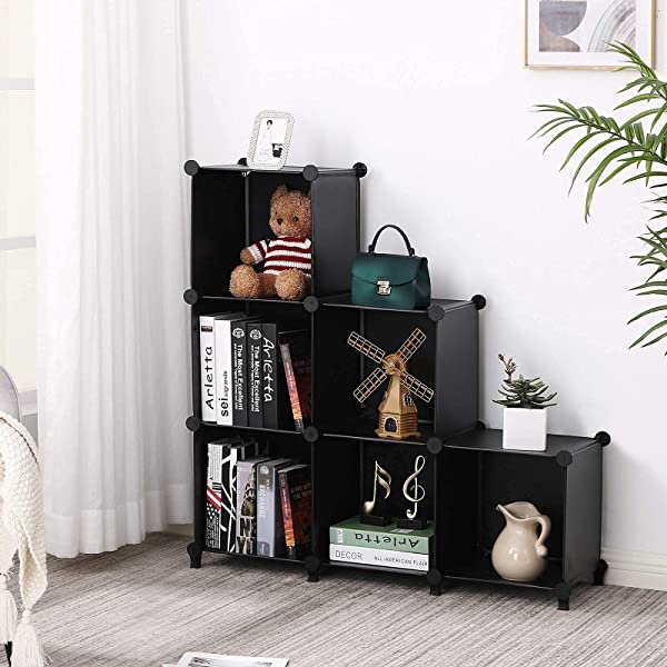 ANWBROAD Cube Storage Organizer 6-Cube Closet Organizers and Storage DIY Modular Plastic Closet Cabinet Book Shelf Cubes Organizer Storage Shelving for Home Bedroom Office Living Room Black ULCS006B 6 Cubes (36.8x12.4x38 Inches) Black